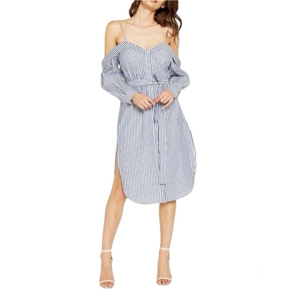 Bardot Paloma Stripe Midi Dress Cold Shoulder Size 6 - Picture 1 of 10